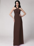 Sheath/Column High Neck Sleeveless Pleats Long Chiffon Bridesmaid Dresses TPP0005790