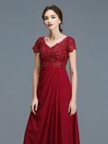 A-Line/Princess V-neck Short Sleeves Ruffles Chiffon Floor-Length Mother of the Bride Dresses TPP0007213