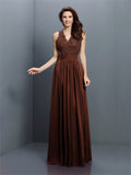 A-Line/Princess V-neck Applique Sleeveless Long Chiffon Bridesmaid Dresses TPP0005255