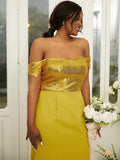 Sheath/Column Stretch Crepe Sequin Off-the-Shoulder Sleeveless Floor-Length Bridesmaid Dresses TPP0004976