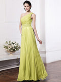 Sheath/Column One-Shoulder Sleeveless Beading Pleats Long Chiffon Bridesmaid Dresses TPP0005588