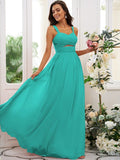 A-Line/Princess Chiffon Ruched Straps Sleeveless Floor-Length Bridesmaid Dresses TPP0004915