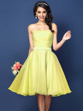 A-Line/Princess Strapless Pleats Sleeveless Short Satin Bridesmaid Dresses TPP0005499