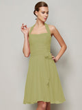 A-Line/Princess Halter Sleeveless Pleats Bowknot Short Chiffon Bridesmaid Dresses TPP0005094