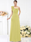 Sheath/Column Spaghetti Straps Hand-Made Flower Sleeveless Long Chiffon Bridesmaid Dresses TPP0005774