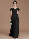 A-Line/Princess Off-the-Shoulder Sleeveless Ruched Floor-Length Chiffon Bridesmaid Dresses TPP0005324