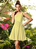 A-Line/Princess One-Shoulder Pleats Sleeveless Short Chiffon Bridesmaid Dresses TPP0005388