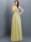 Sheath/Column Strapless Sleeveless Long Satin Bridesmaid Dresses TPP0005853