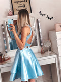 A-Line/Princess Satin Lace Sleeveless Halter Short/Mini Two Piece Homecoming Dresses TPP0004654