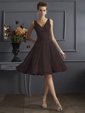 A-Line/Princess V-neck Sleeveless Pleats Short Chiffon Bridesmaid Dresses TPP0005039