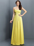 A-Line/Princess Sweetheart Pleats Sleeveless Long Satin Bridesmaid Dresses TPP0005522