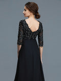 A-Line/Princess V-neck 1/2 Sleeves Beading Chiffon Floor-Length Mother of the Bride Dresses TPP0007218