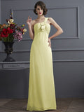 Sheath/Column One-Shoulder Sleeveless Pleats Long Chiffon Bridesmaid Dresses TPP0005791