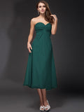 Sheath/Column Sweetheart Ruffles Sleeveless Tea Length Chiffon Bridesmaid Dresses TPP0005620