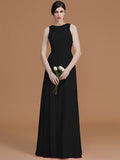 A-Line/Princess Jewel Sleeveless Floor-Length Ruched Chiffon Bridesmaid Dresses TPP0005645