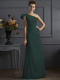 Sheath/Column One-Shoulder Sleeveless Pleats Long Elastic Woven Satin Bridesmaid Dresses TPP0005615