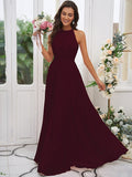 A-Line/Princess Chiffon Ruffles Halter Sleeveless Floor-Length Bridesmaid Dresses TPP0004922