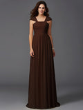 A-Line/Princess Straps Ruffles Sleeveless Long Chiffon Bridesmaid Dresses TPP0005470