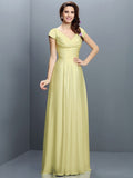 A-Line/Princess V-neck Pleats Short Sleeves Long Chiffon Bridesmaid Dresses TPP0005256