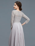 A-Line/Princess Scoop 3/4 Sleeves Lace Chiffon Floor-Length Mother of the Bride Dresses TPP0007177