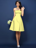 A-Line/Princess Strapless Sleeveless Short Satin Bridesmaid Dresses TPP0005623