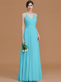 A-Line/Princess Spaghetti Straps Sleeveless Floor-Length Ruched Chiffon Bridesmaid Dresses TPP0005507