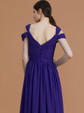 A-Line/Princess Off-the-Shoulder Sleeveless Floor-Length Ruched Chiffon Bridesmaid Dresses TPP0005358