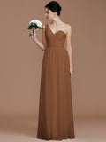 A-Line/Princess One-Shoulder Sleeveless Ruched Floor-Length Chiffon Bridesmaid Dresses TPP0005033