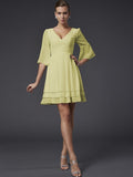 A-Line/Princess V-neck 1/2 Sleeves Beading Short Chiffon Bridesmaid Dresses TPP0005089