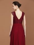 A-Line/Princess Lace Short Sleeves Chiffon Ruched V-neck Floor-Length Bridesmaid Dresses TPP0005649