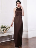 Sheath/Column Scoop Sleeveless Beading Bowknot Long Elastic Woven Satin Bridesmaid Dresses TPP0005506