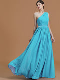 A-Line/Princess One-Shoulder Sleeveless Floor-Length Beading Chiffon Bridesmaid Dresses TPP0005259