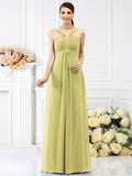 A-Line/Princess Straps Pleats Sleeveless Long Chiffon Bridesmaid Dresses TPP0005478