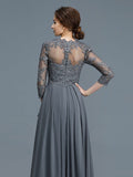 A-Line/Princess V-neck 3/4 Sleeves Ruffles Chiffon Floor-Length Mother of the Bride Dresses TPP0007295