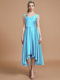 A-Line/Princess V-neck Satin Asymmetrical Sleeveless Bridesmaid Dresses TPP0005395