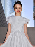 A-Line/Princess Chiffon Ruffles Scoop Short Sleeves Floor-Length Junior/Girls Bridesmaid Dresses TPP0005874