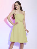 Sheath/Column Strapless Sleeveless Ruched Short Chiffon Bridesmaid Dresses TPP0005377