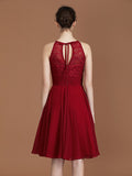 A-Line/Princess halter Sleeveless Knee-Length Chiffon Lace Bridesmaid Dress TPP0005509