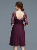 A-Line/Princess Bateau 1/2 Sleeves Knee-Length Lace Satin Bridesmaid Dresses