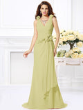 Trumpet/Mermaid V-neck Hand-Made Flower Sleeveless Long Chiffon Bridesmaid Dresses TPP0005122