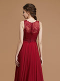 A-Line/Princess Spaghetti Straps Sleeveless Floor-Length Lace Chiffon Bridesmaid Dresses