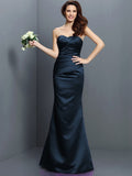 Trumpet/Mermaid Strapless Pleats Sleeveless Long Satin Bridesmaid Dresses TPP0005027