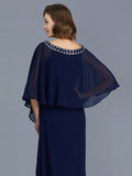 Sheath/Column Scoop Beading Long Sleeves Chiffon Floor-Length Mother of the Bride Dresses TPP0007372