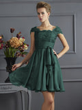 A-Line/Princess Scoop Short Sleeves Lace Short Chiffon Bridesmaid Dresses TPP0005086