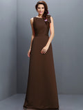 Sheath/Column Bateau Sleeveless Long Satin Bridesmaid Dresses TPP0005788