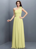 A-Line/Princess One-Shoulder Pleats Sleeveless Long Chiffon Bridesmaid Dresses TPP0005383