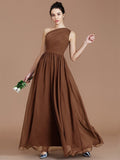 A-Line/Princess One-Shoulder Sleeveless Ruched Floor-Length Chiffon Bridesmaid Dresses TPP0005235