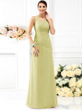 Sheath/Column V-neck Pleats Sleeveless Long Chiffon Bridesmaid Dresses TPP0005028