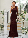 Sheath/Column Silk like Satin Bowknot One-Shoulder Sleeveless Floor-Length Bridesmaid Dresses TPP0004917