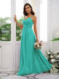 A-Line/Princess Chiffon Ruched V-neck Sleeveless Floor-Length Bridesmaid Dresses TPP0004928